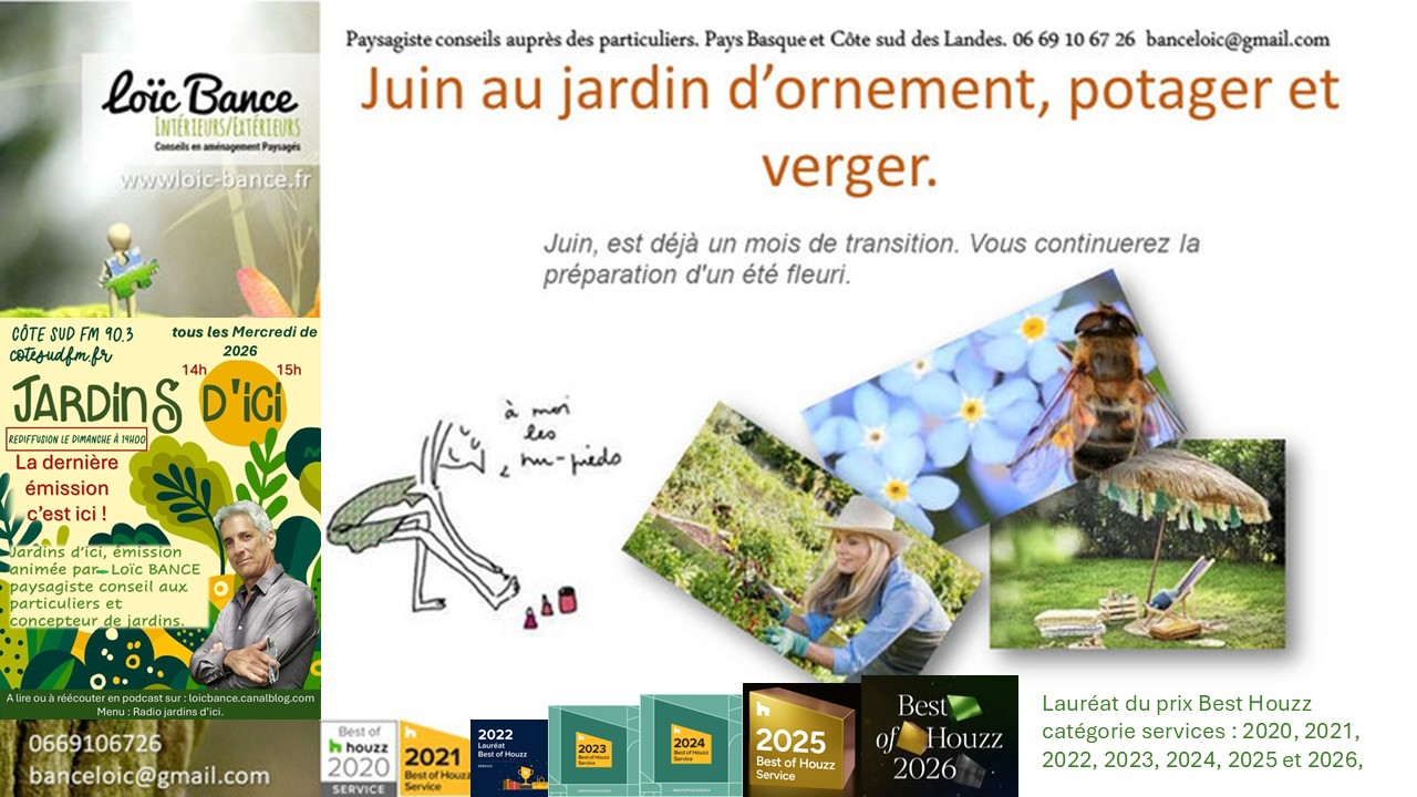 Les travaux de juin 2026 au jardin d'ornement, potager ou fruitier. Paysagiste Gu�thary